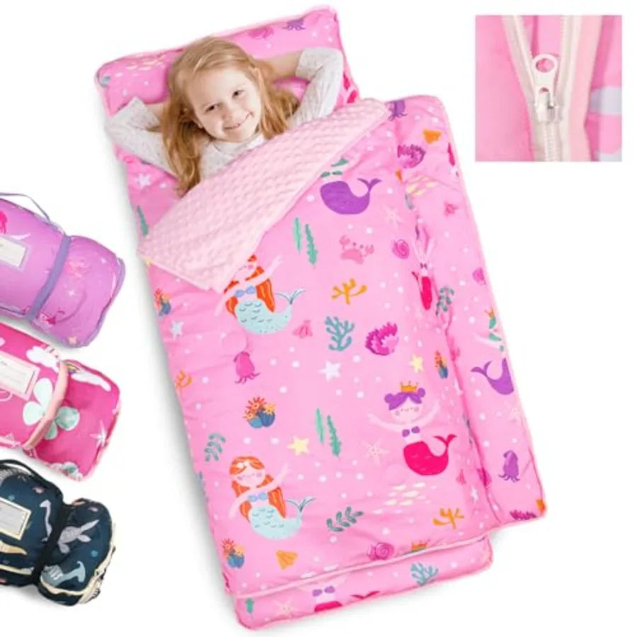Toddler Nap Mat Extra Large with Detachable Minky Blanket and Pillow