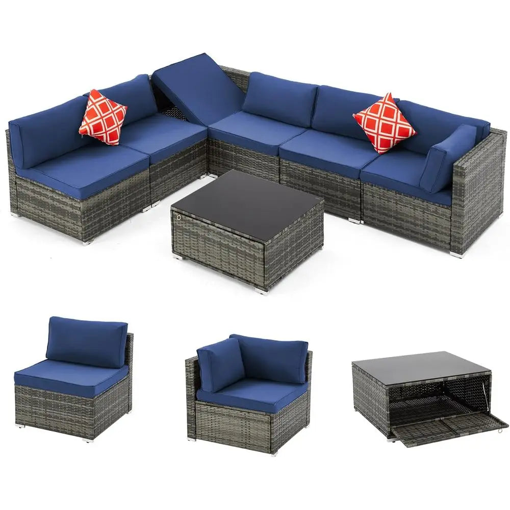 7-Piece Storage, Cushions, Pillows Furniture Set