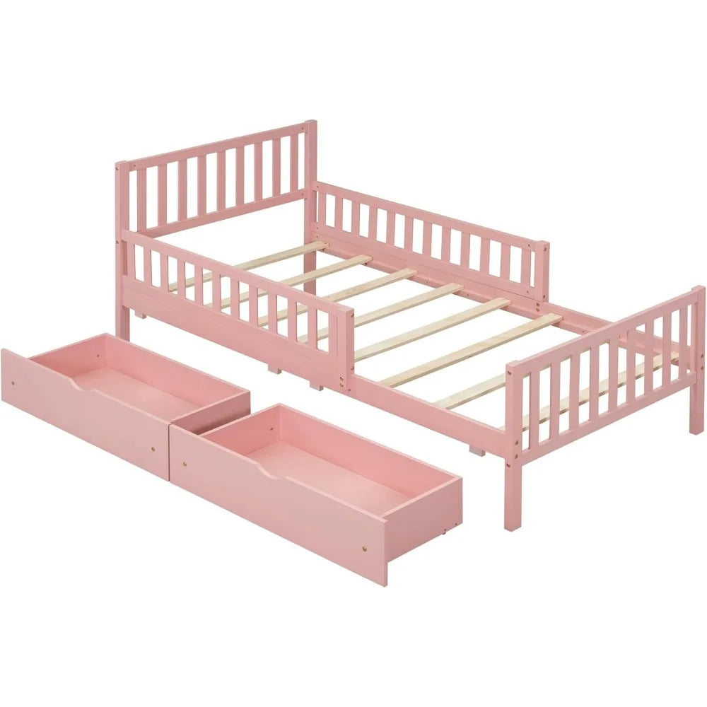 Twin Bed with Guardrails and Low Platform