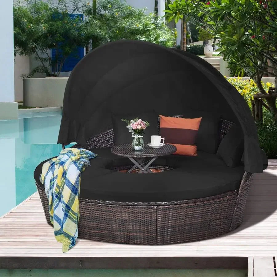 Patio Round Daybed with Retractable Canopy