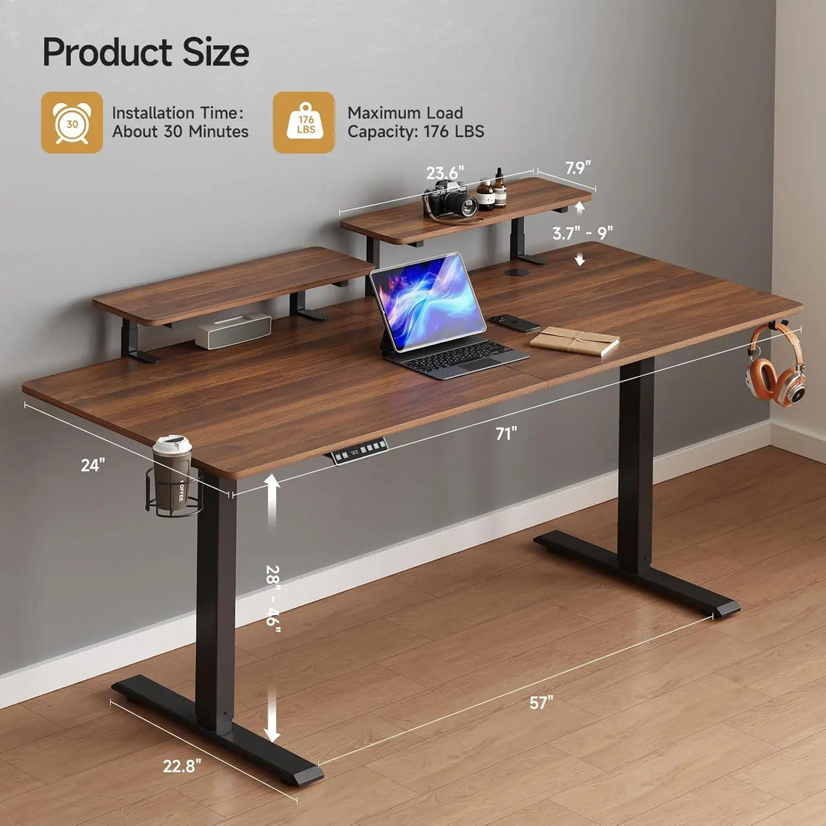 Standing Desk w/2 Adjustable Monitor Shelves