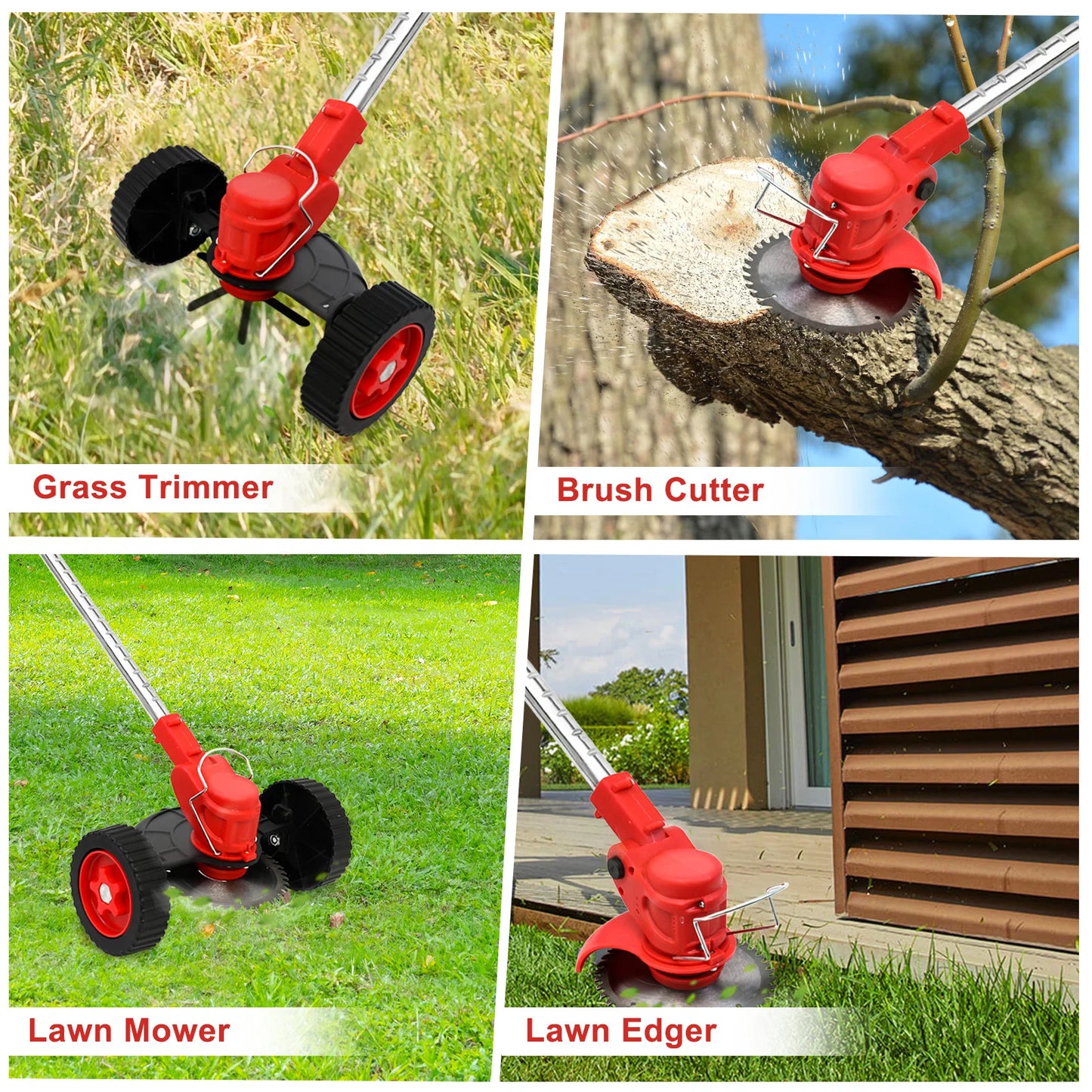 Cordless Weed Wacker Electric Grass Trimmer 3-in-1 Brush with Wheels Edger and Trimmer