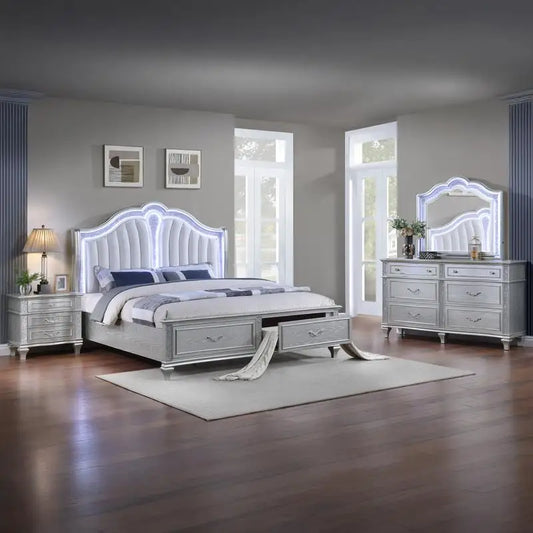 Mystic Contemporary Upholstered LED Bedroom Set