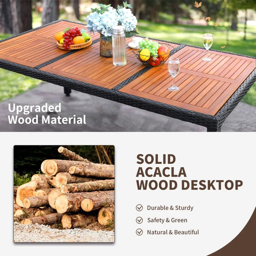 Acacia Wood Table and Chairs with Soft Cushions Wicker Patio Furniture