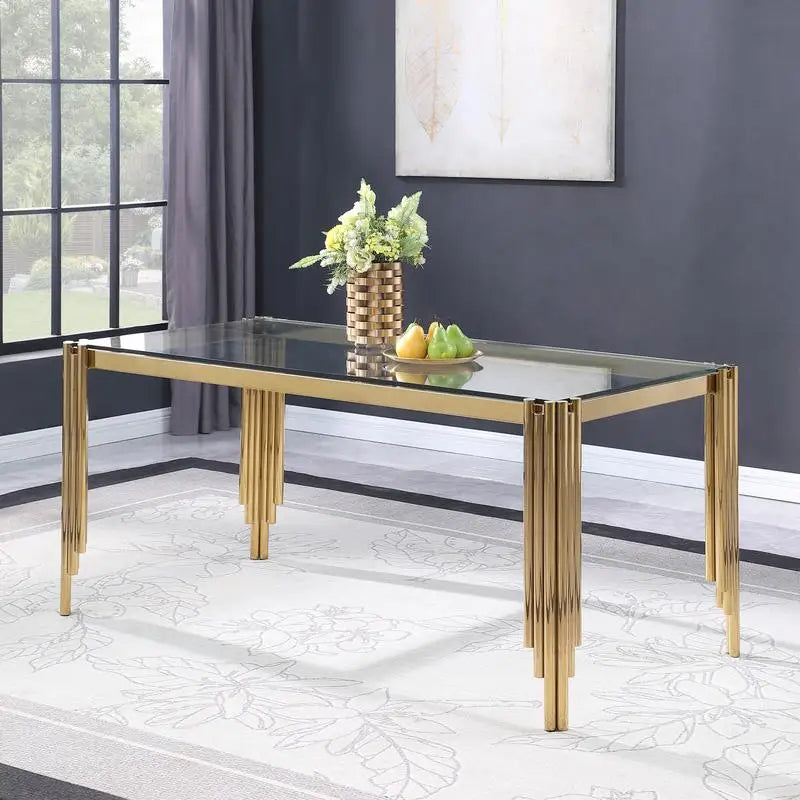 Rectangular Glass Top & Polished Gold Legs, Modern Style Table