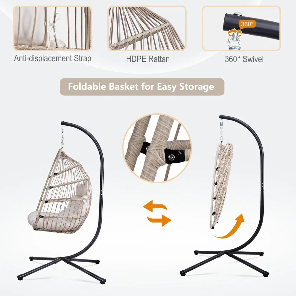 Outdoor Patio Wicker Swing Egg with Stand