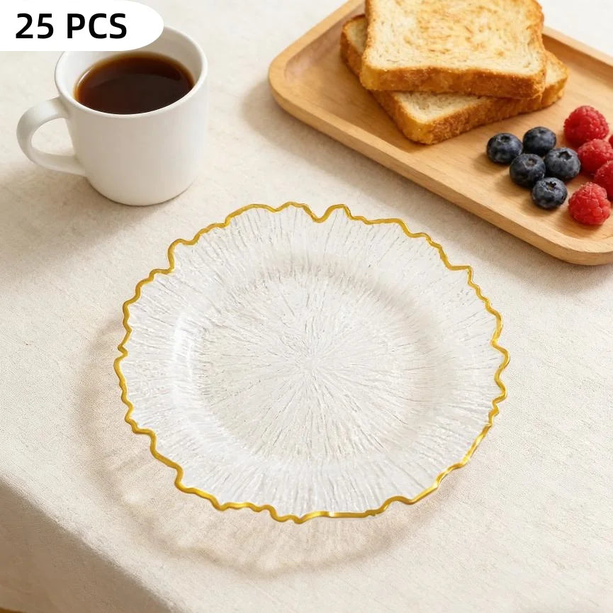 Serving Charger Plates with Gold Rim Transparent Plastic Set