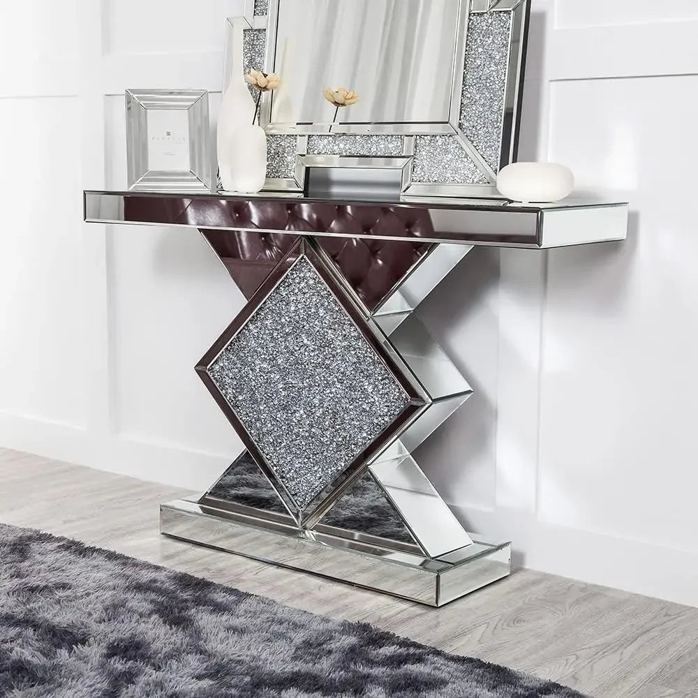 Console Table Mirrored with Diamond Shaped