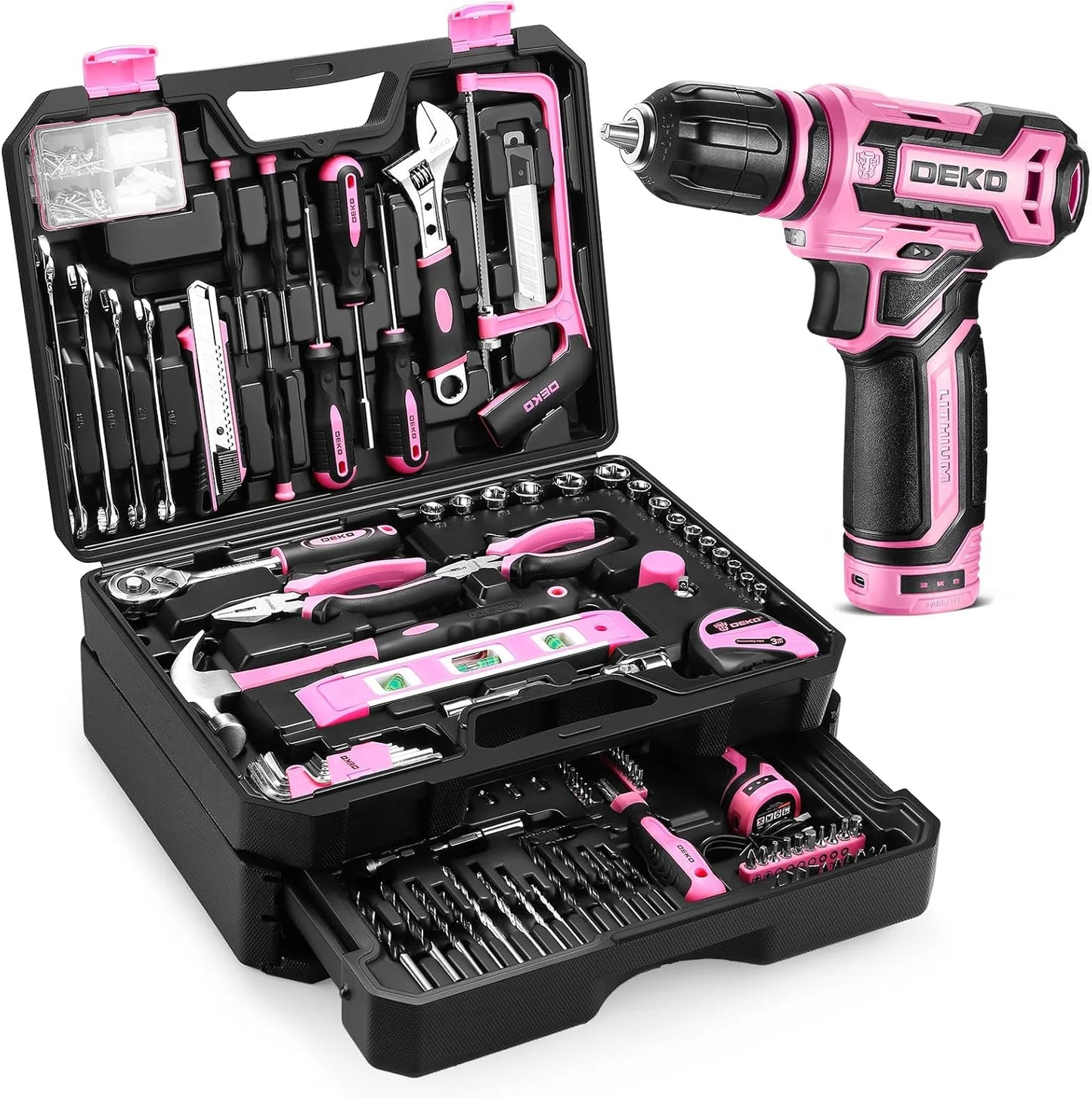 Mechanic Toolbox with Cordless Drill Hand Repair Tools Set
