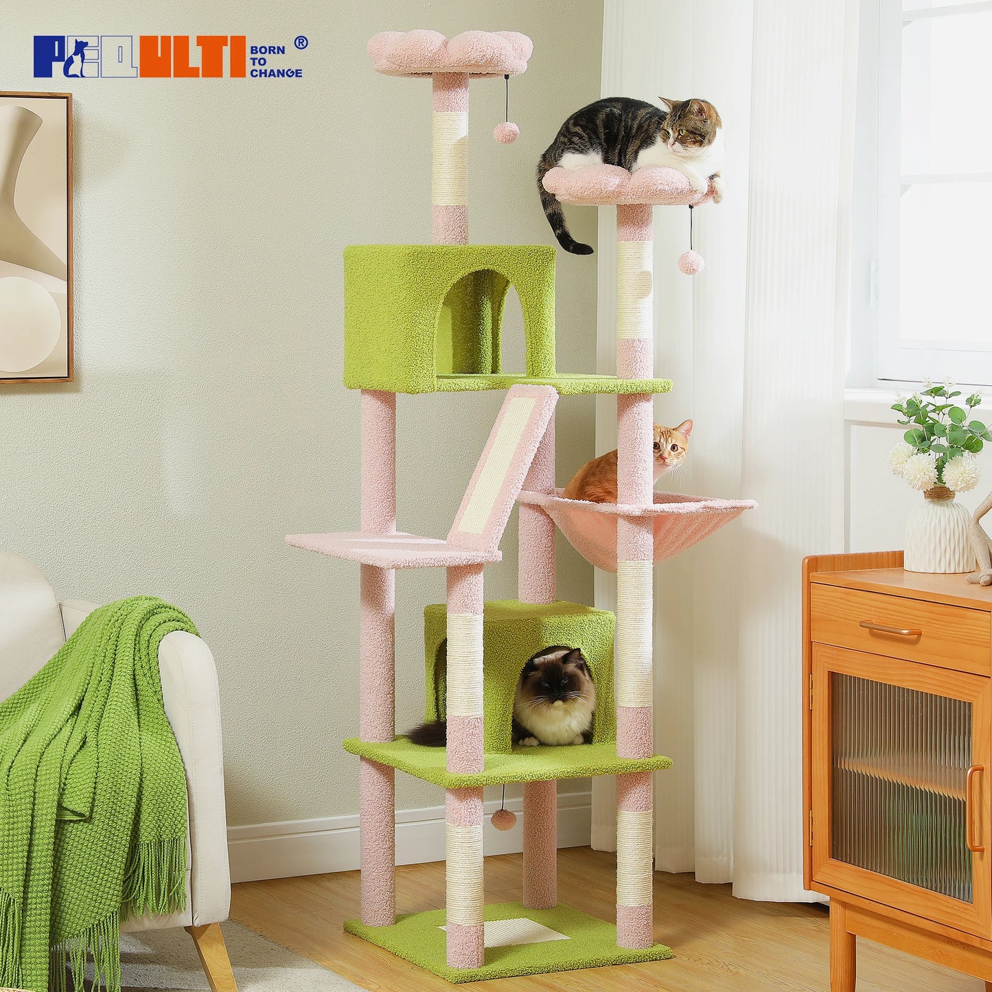 Multi-Level Plush Cat Condo with Scratching Posts