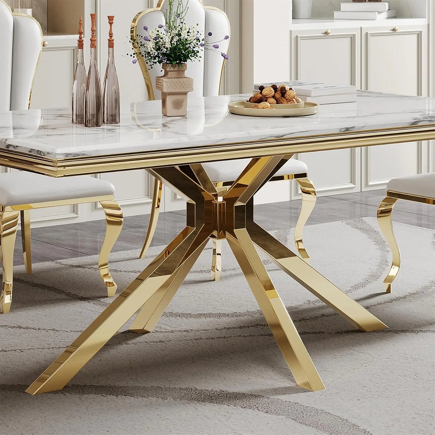Modern Faux Marble Rectangular or Round Dining Table