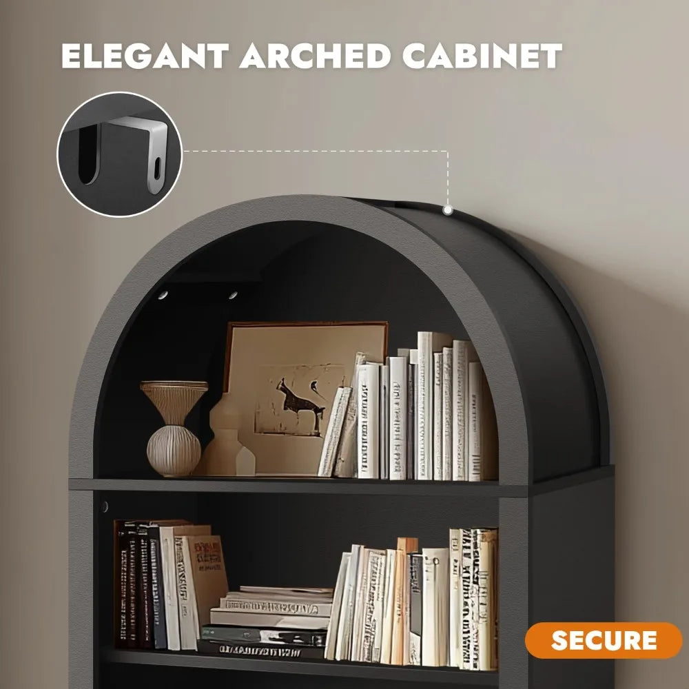 Wood Bookcase Display Floor Arched Shelf