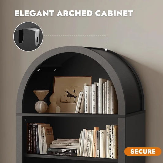 Wood Bookcase Display Floor Arched Shelf