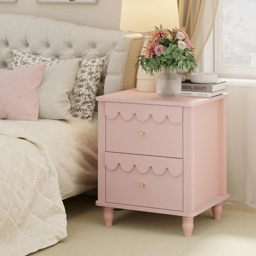 Bedroom Set - Two Drawers Nightstand & Scalloped 6 Drawer Dresser Combo
