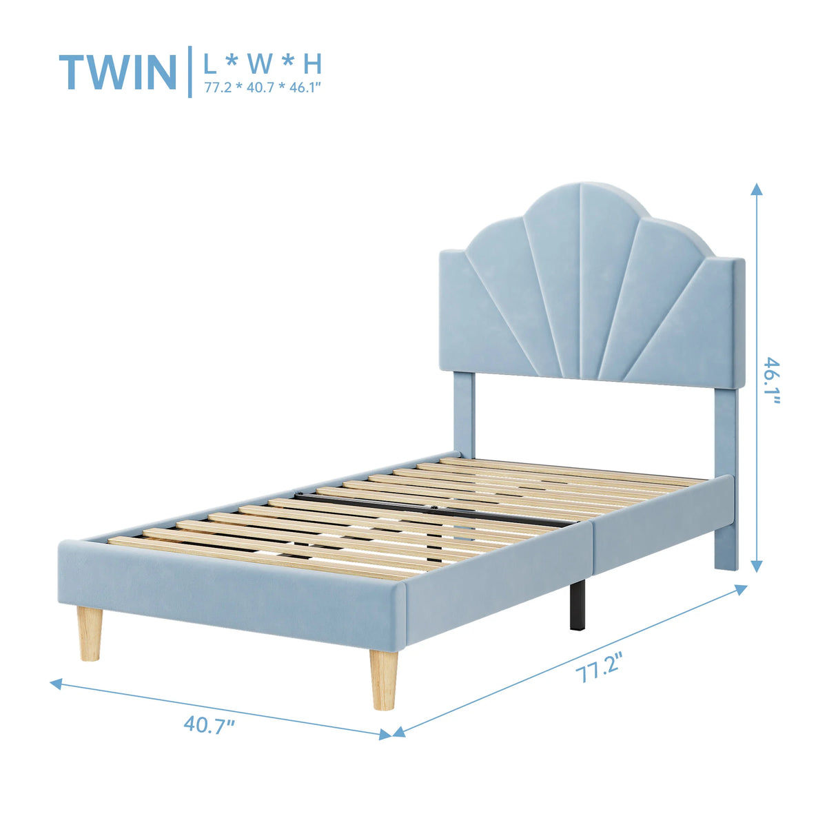 Modern Design Twin Bed Upholstered Velvet - Platform Structure