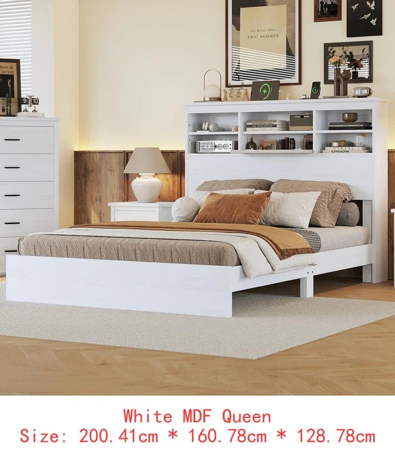 Vintage Bedroom Set - Wooden Bed Frame, 2 Nightstands & 1 Dresser