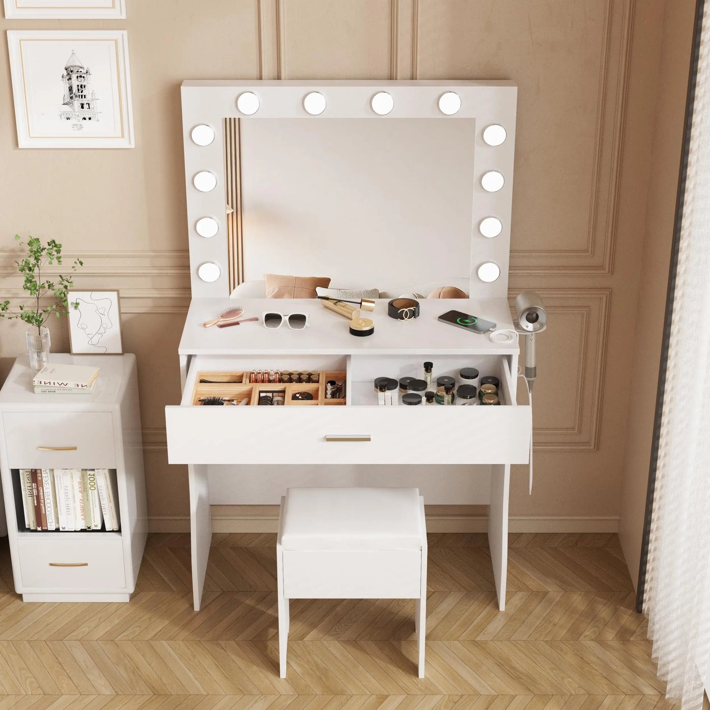 Teen Make-Up Vanity Desk Lights Mirror Set