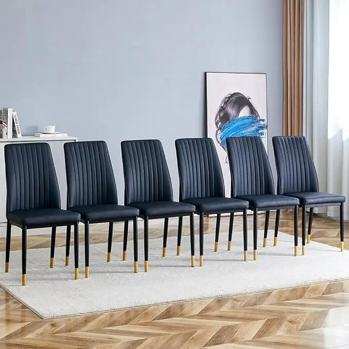 Leather Upholstered Seat High Back & Sturdy Chrome Silver Legs Set