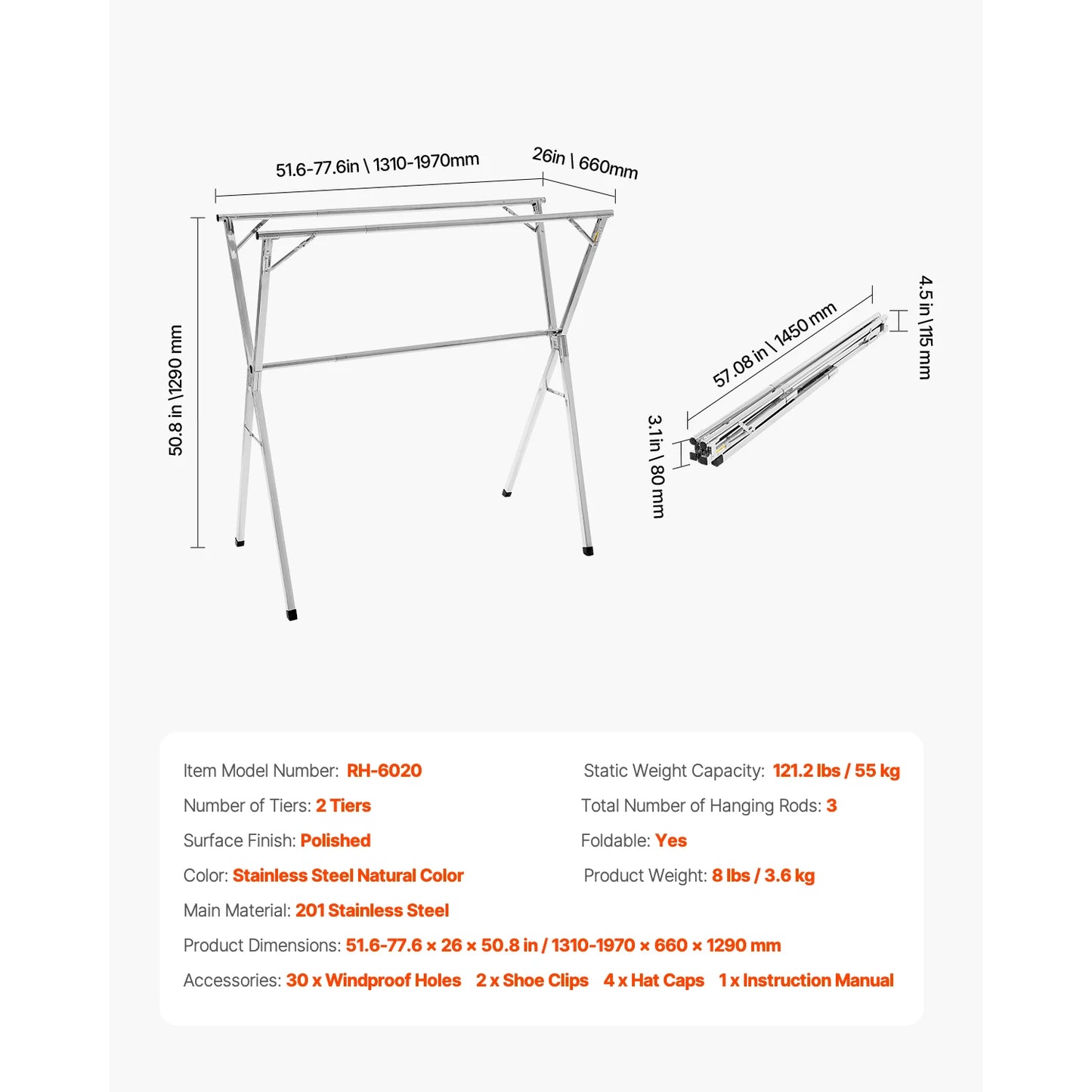 Foldable Laundry Dryer Rack with Sock Clips