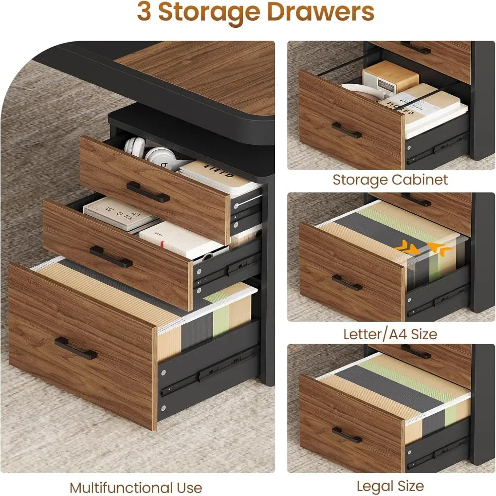 Executive Desk with Drawers and Lateral File Cabinet