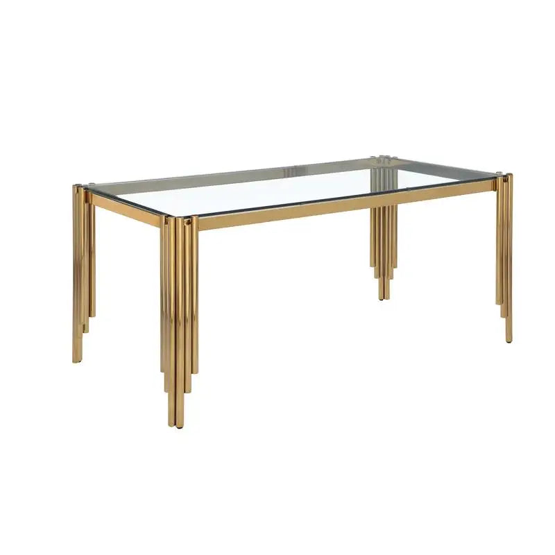 Rectangular Glass Top & Polished Gold Legs, Modern Style Table
