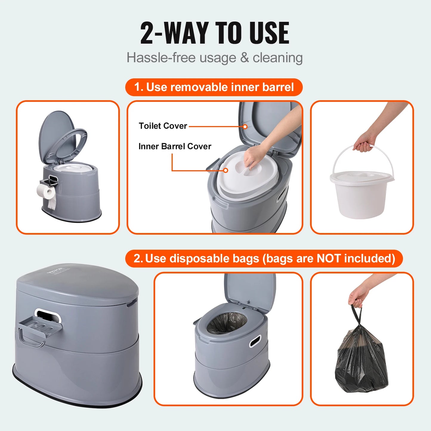 Bedroom Portable Toilet with Detachable Inner Bucket