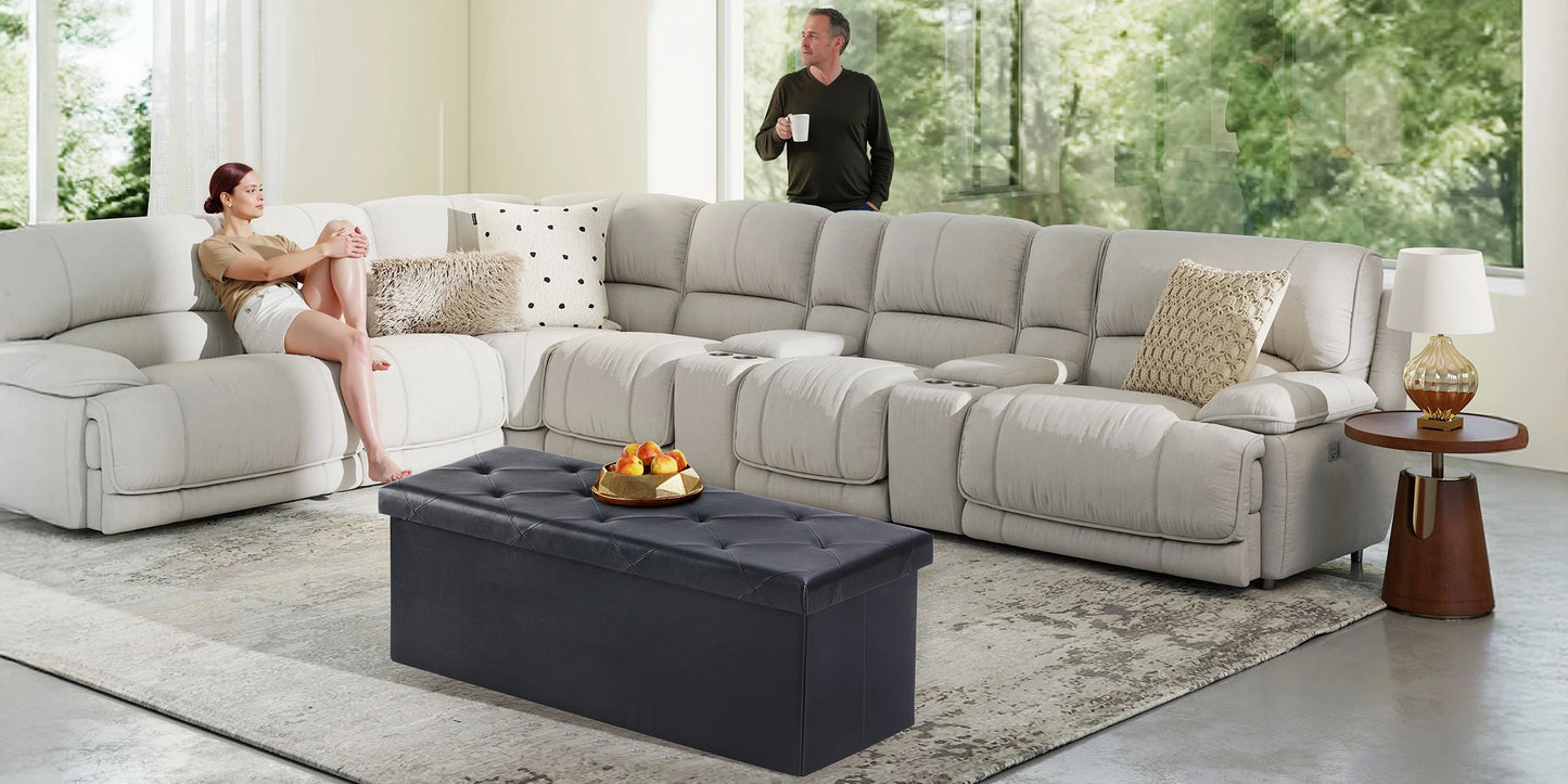 Leather Folding Ottoman Storage Footstool Bench