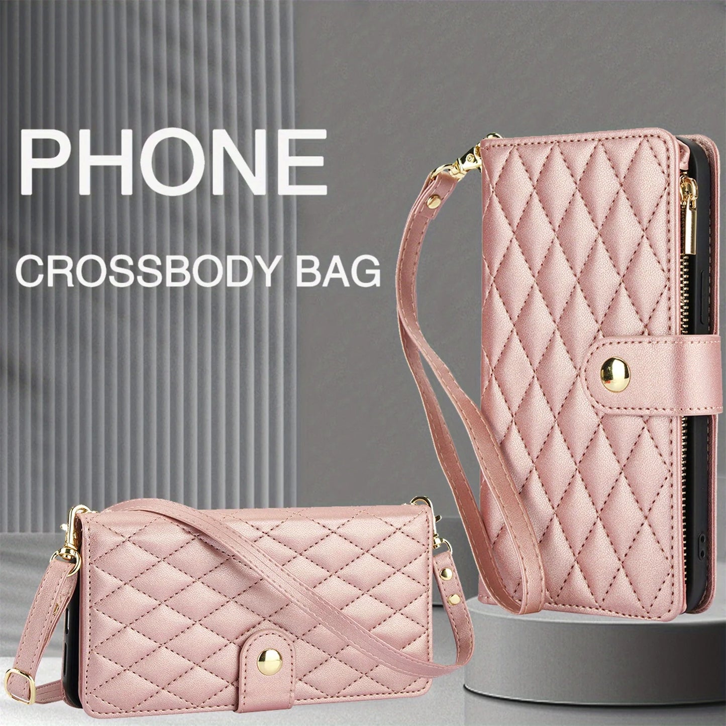 Cross-body PU Leather Wallet Flip Case with Zipper Card Slot