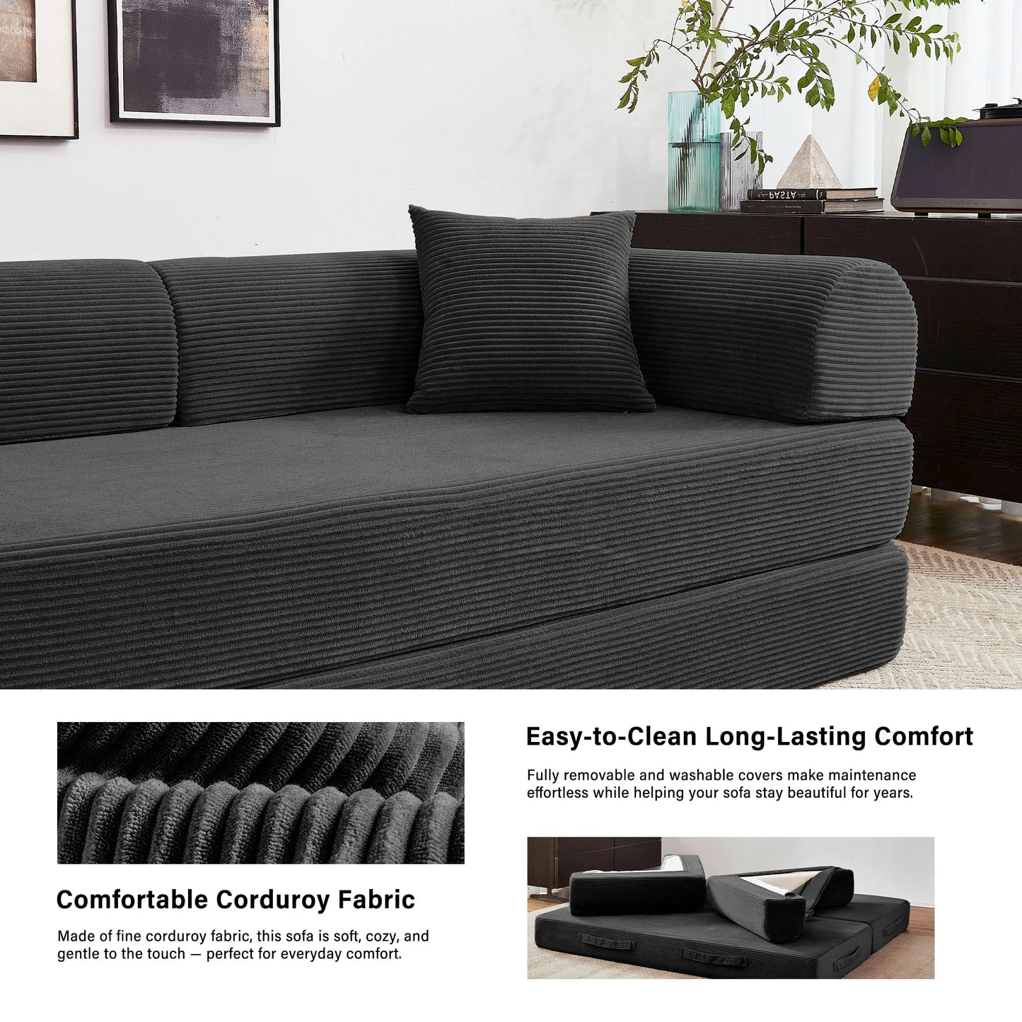 Boneless Couch Foldable Convertible Futon Sleeper Sofa Bed
