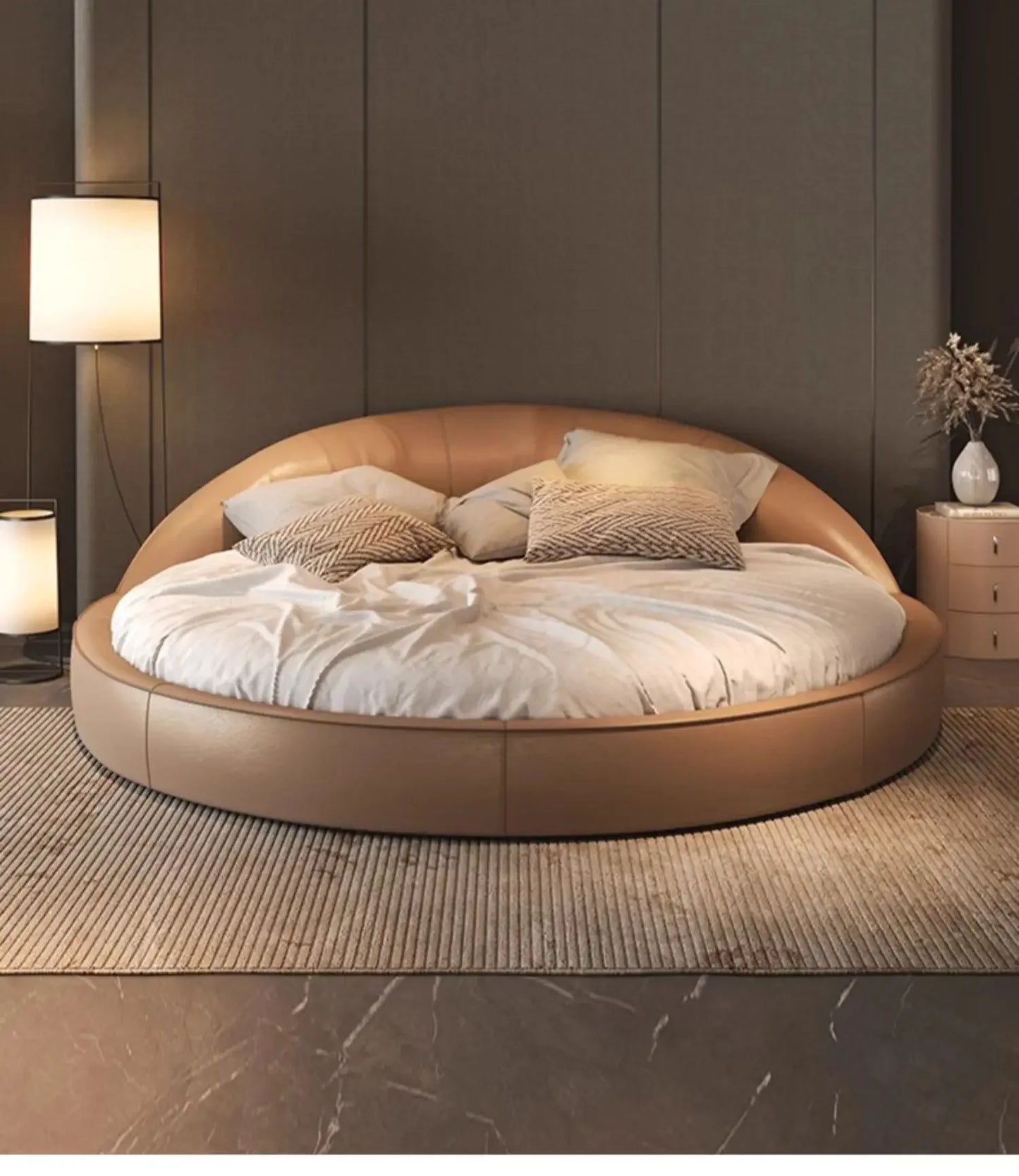 Light Luxury Cream Italian Minimalist Aesthetics Round Bed
