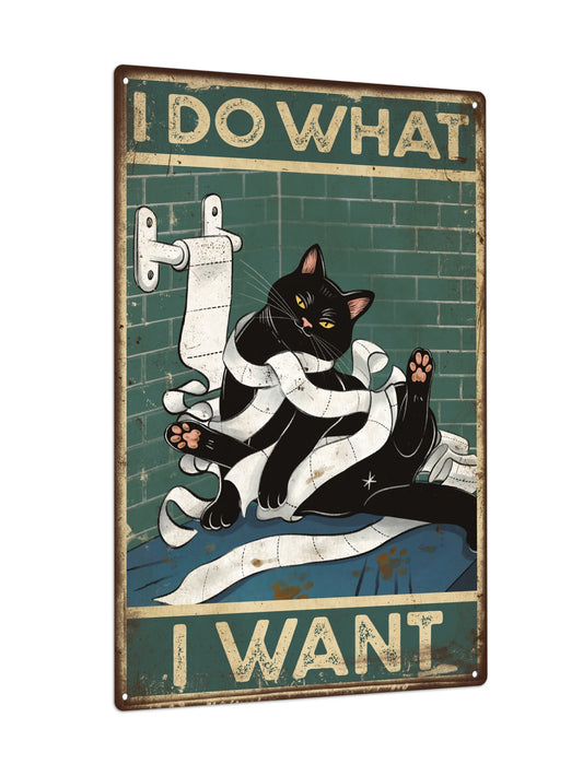 Bathroom Wall Art Decoration - Black Cat Tin Sign Poster