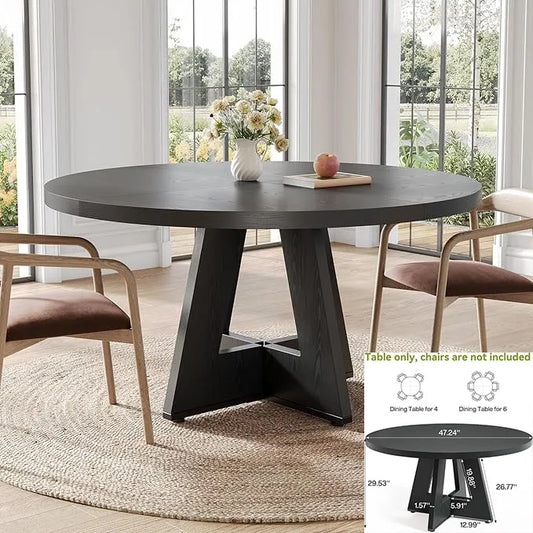 Black Dining Table with Tapered Wood Legs and Tabletop
