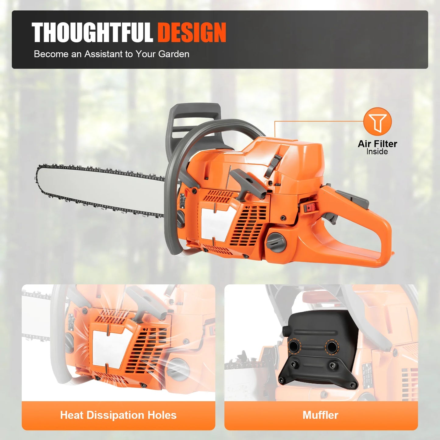 Gasoline Power Chain Saws with Crankcase Hand Pull Start For Cutting Wood