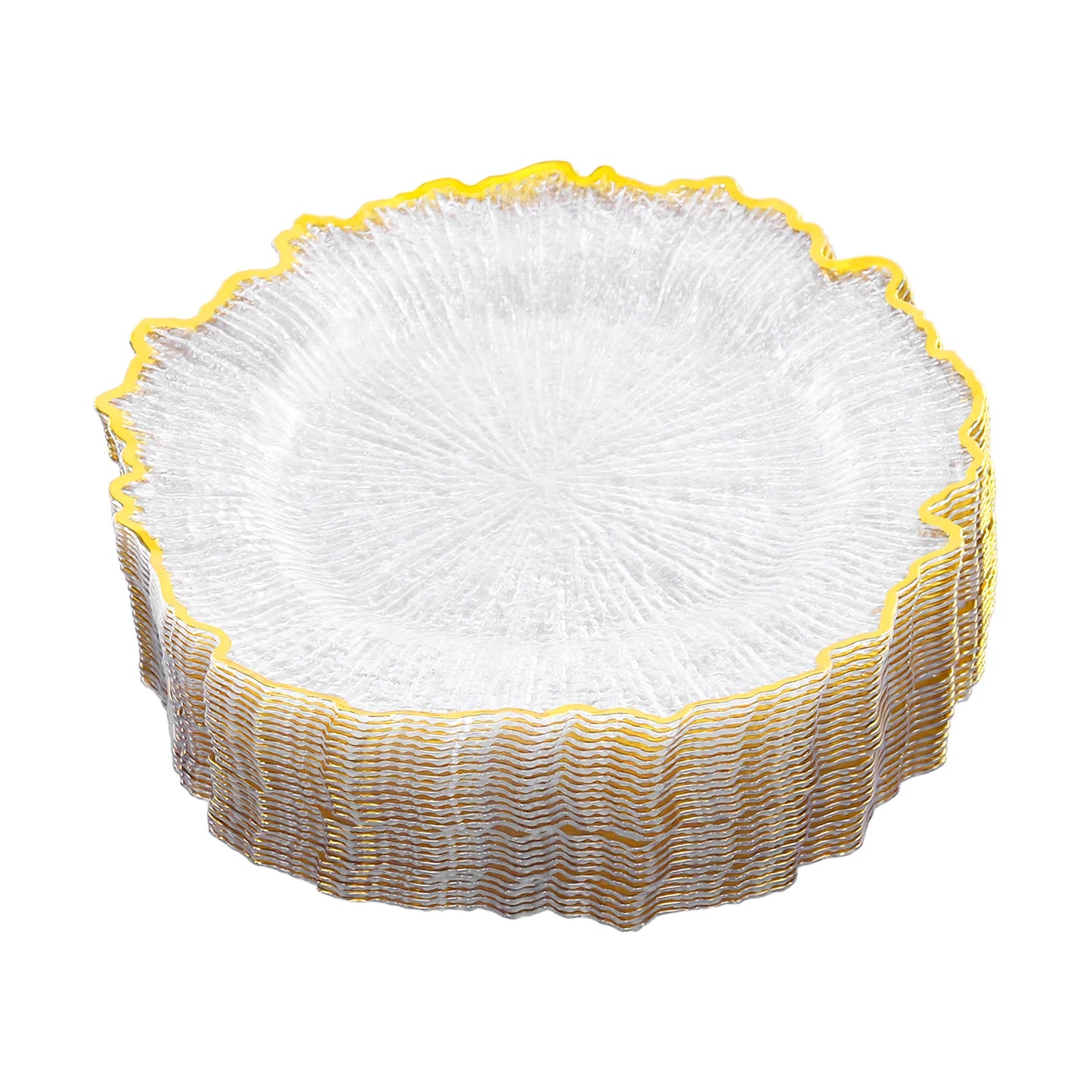 Serving Charger Plates with Gold Rim Transparent Plastic Set