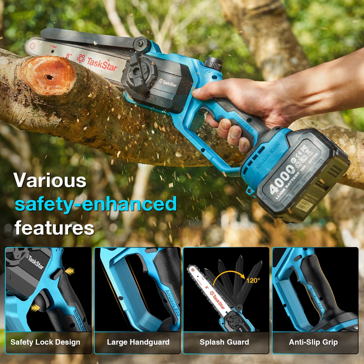 Electric Pole Saw, Cordless Chainsaw, Telescopic Pole, Pruning Tool, 2 4.0Ah Batteries
