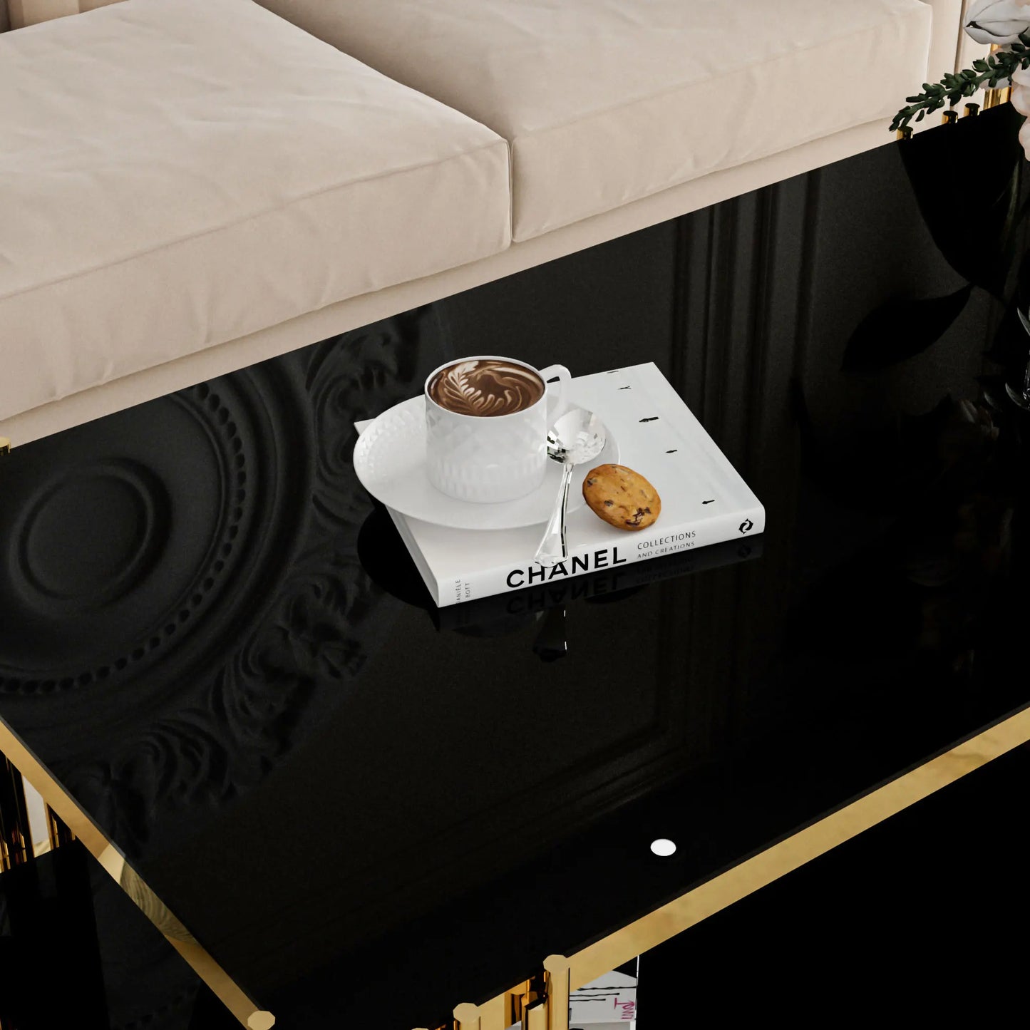 Modern Stainless Steel Rectangle Black Tempered Glass Coffee Table