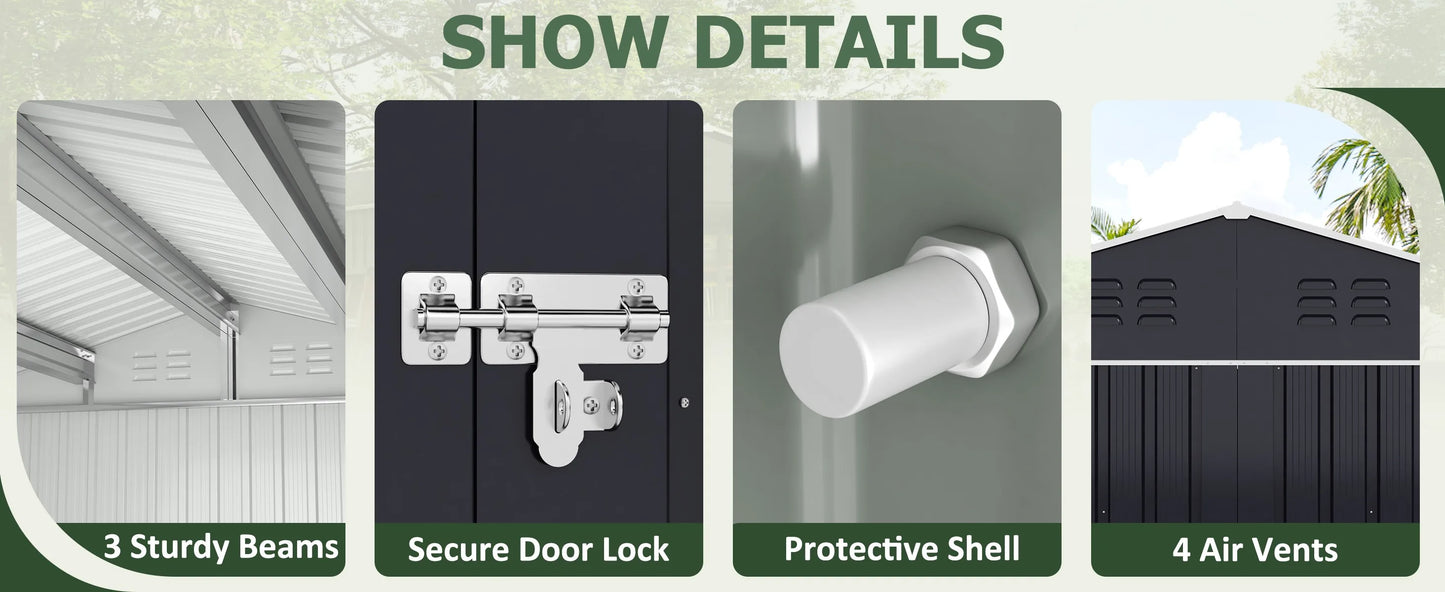 Galvanized Steel Storage Shed with Lockable Hasp Door