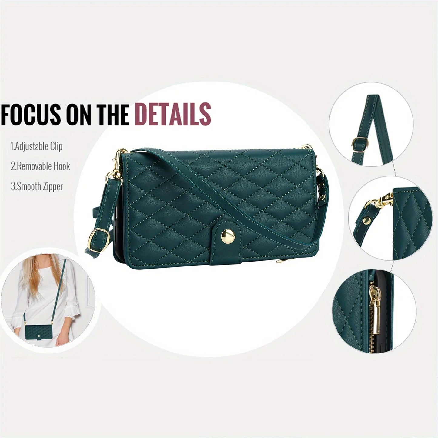 Cross-body PU Leather Wallet Flip Case with Zipper Card Slot