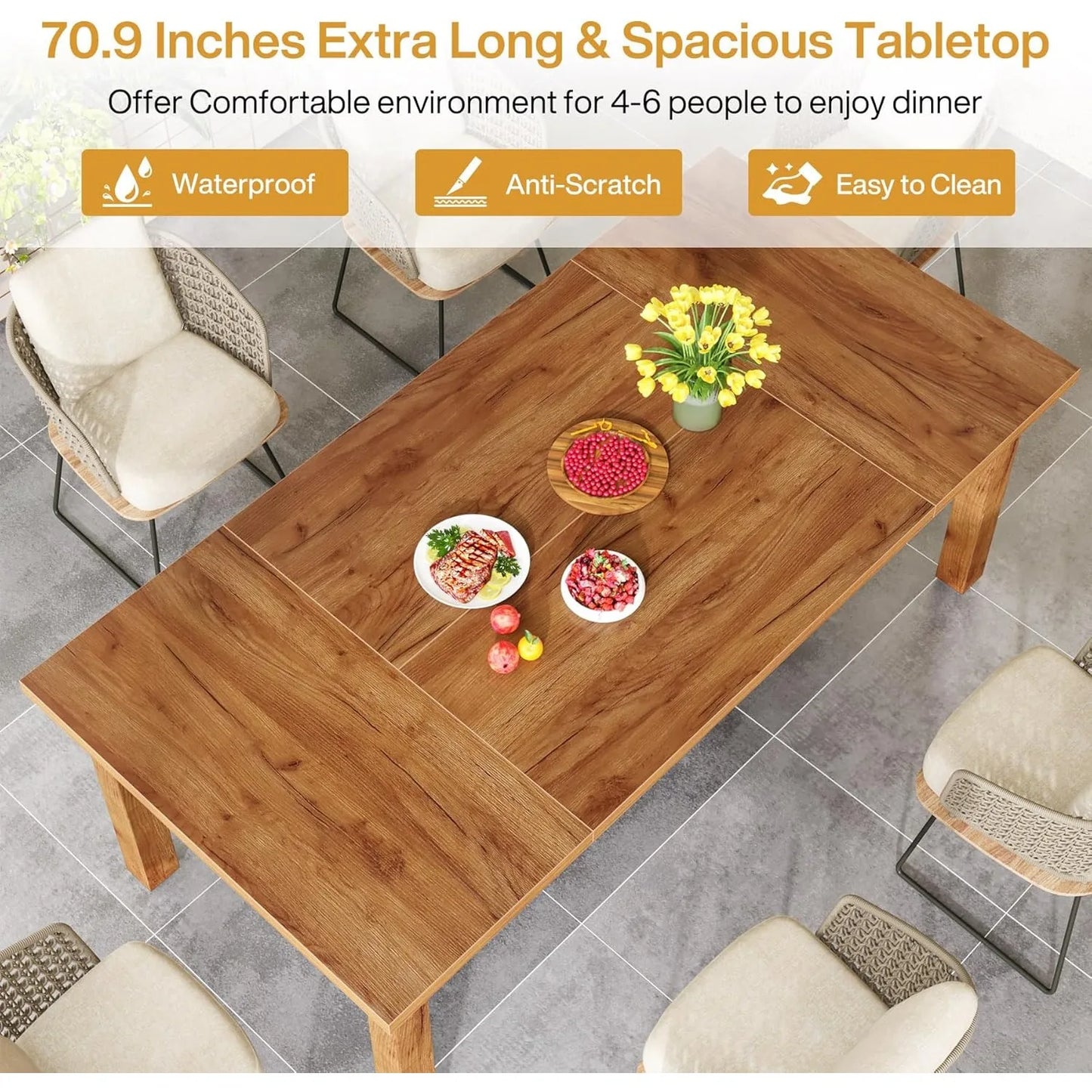 Heavy Duty Large Rectangular Farmhouse Dining Table with Solid Legs