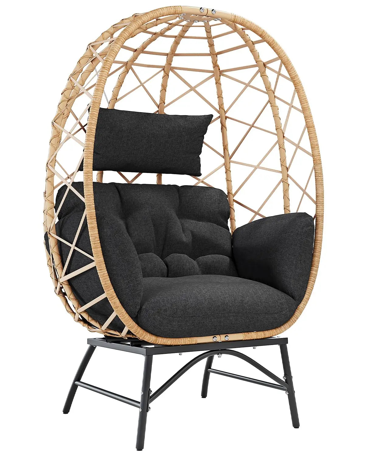 Oversized Patio Wicker Egg Lounge Chair with Cushion