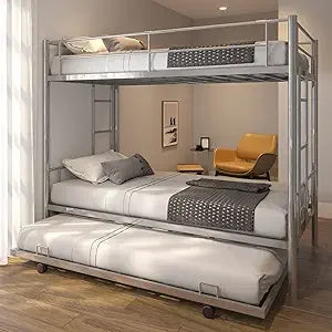 Metal Bunk Bed with Trundle Twin Over Twin