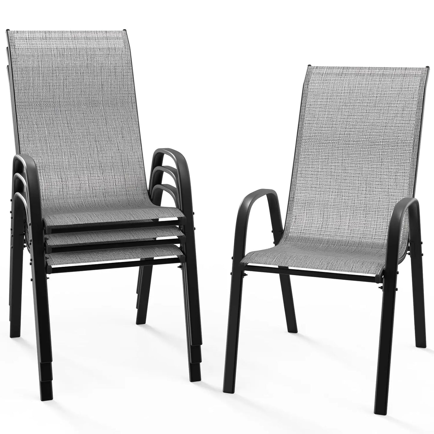 Stackable Outdoor with Comfortable Sling High Back Chairs and Armrests