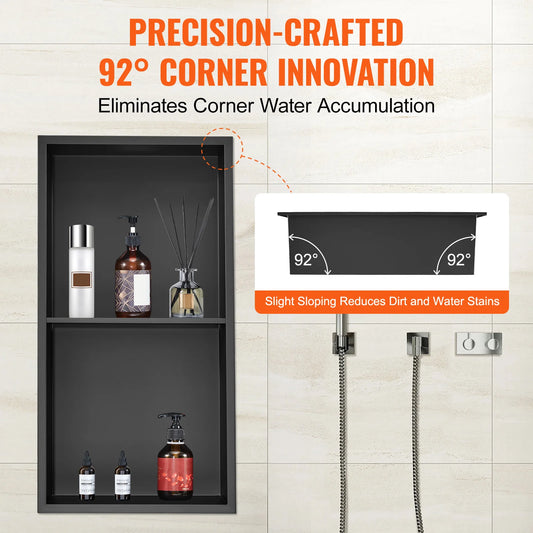 Stainless Steel Wall Inserted Niche Recessed Double Shelves