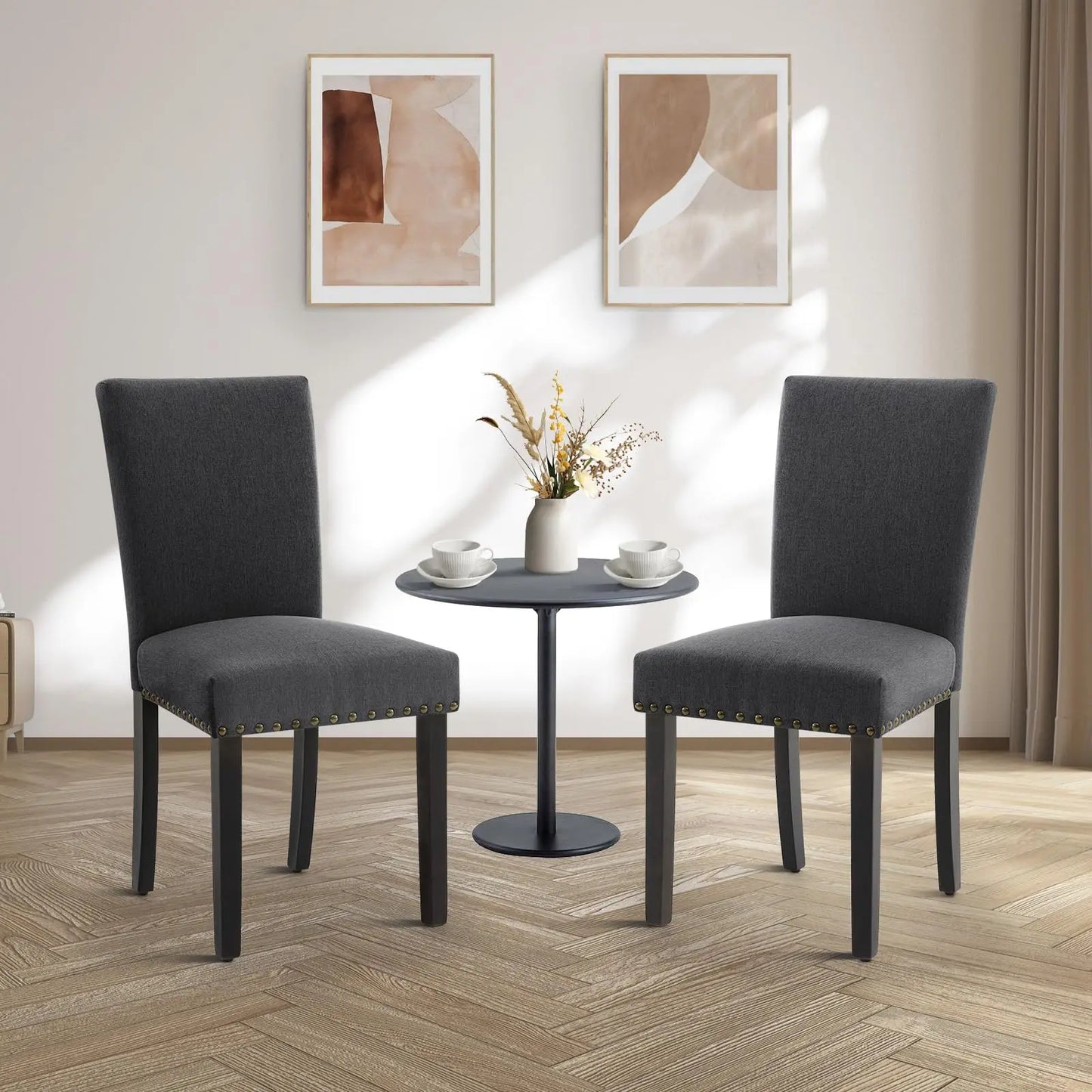 Upholstered Parsons Fabric Diner Dining Chairs with Nailhead Trim/Sturdy Wood Legs Set