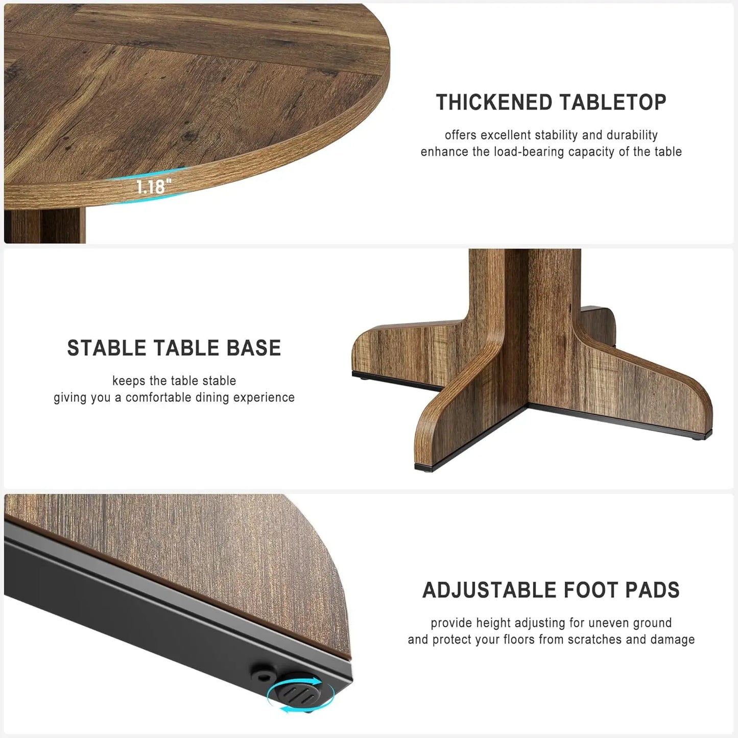 Farmhouse Round Dining Table with Tabletop and Stable Base