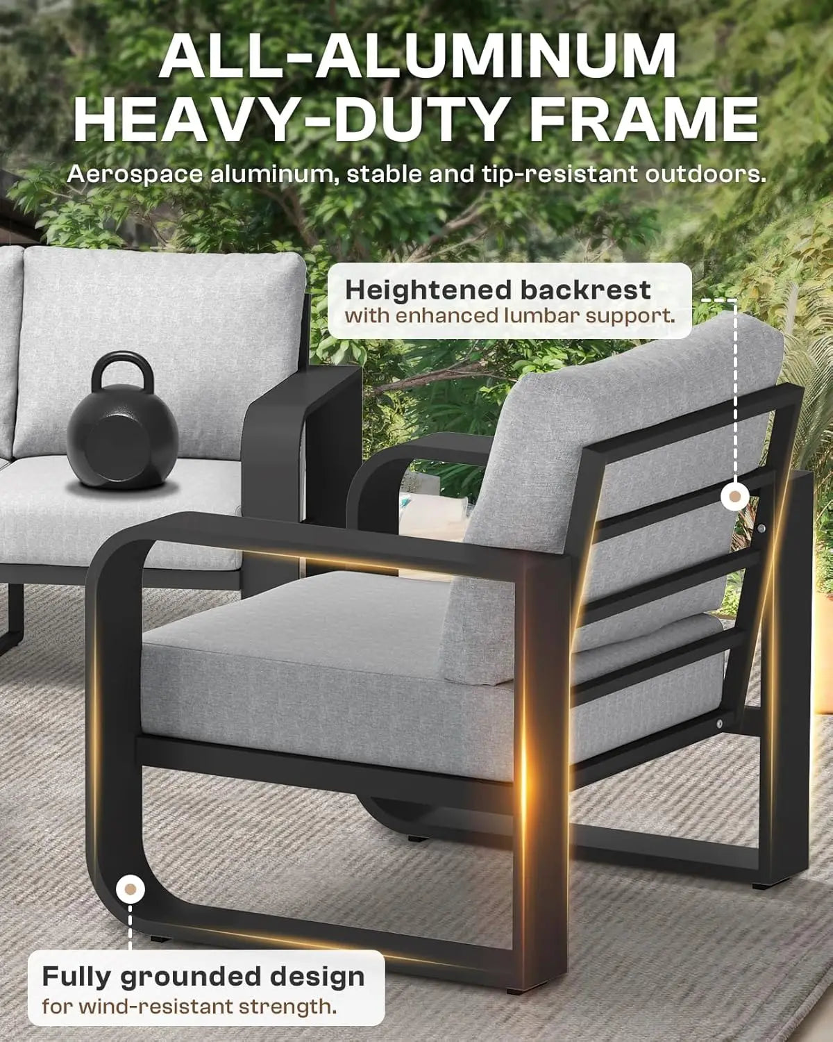 Aluminum Patio Conversation Set with Cushion Sectional Sofa