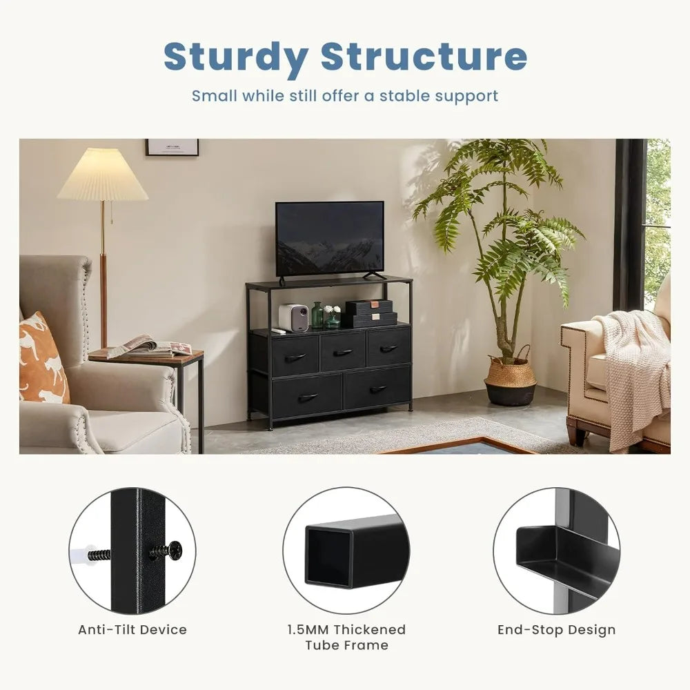 TV Stand Dresser with 5 Fabric Storage Drawers Media Console