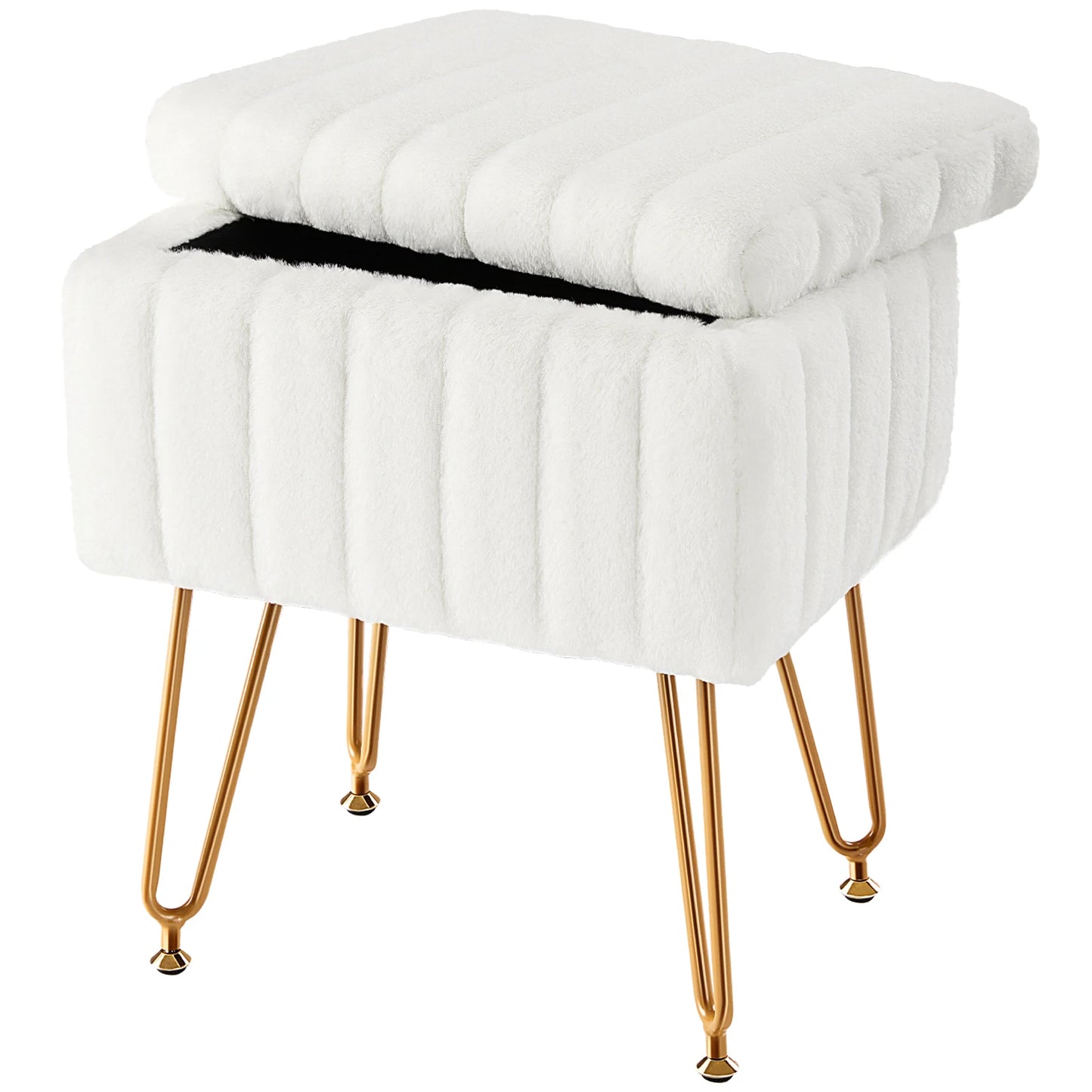 Faux Fur Stools & Ottomans Padded Makeup with 4 Metal Legs