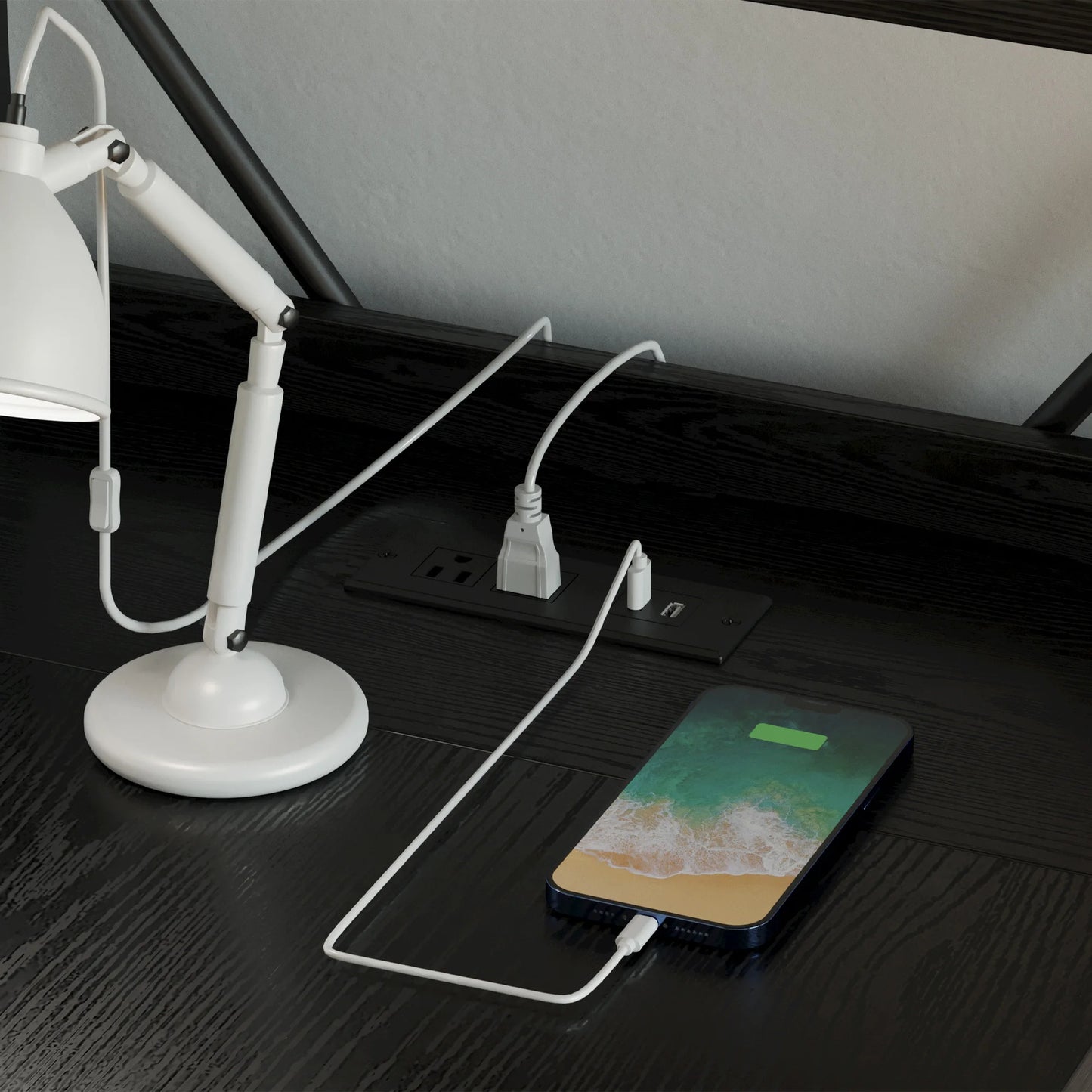 Computer Desk with Power Outlet with Storage Shelves and USB Ports Charging Station
