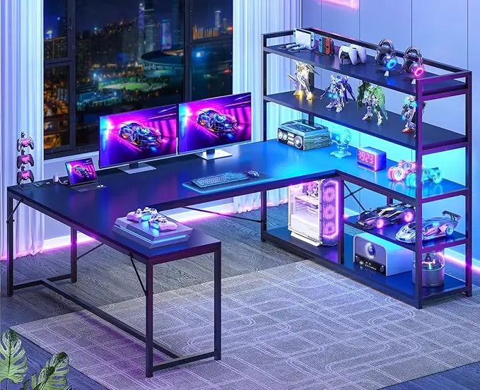 L Shaped Desk with Storage Shelves